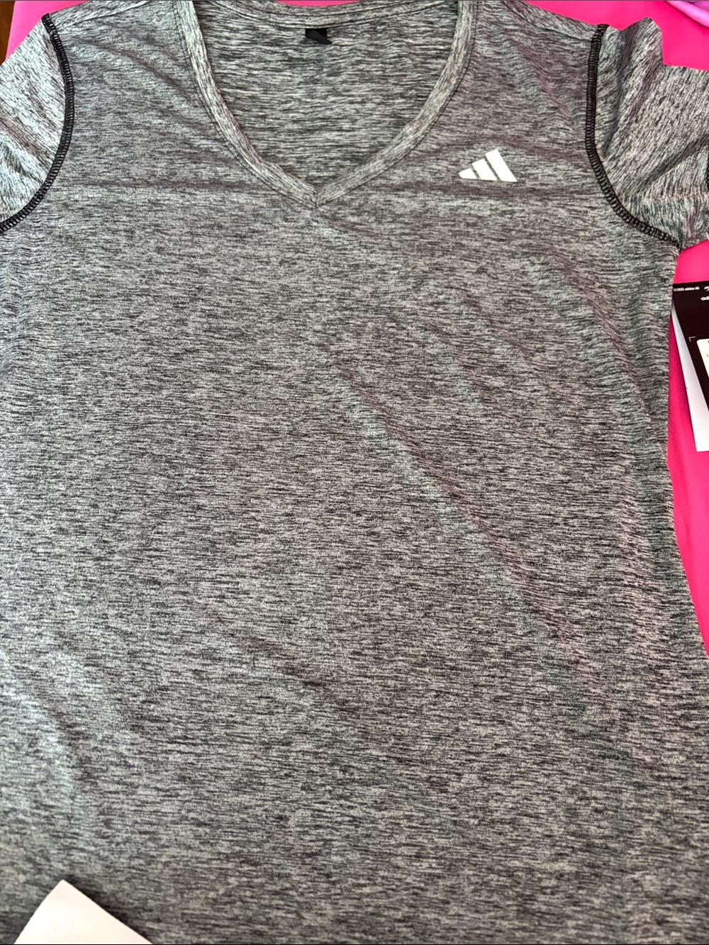 adidas Women’s Heather Gray V-Neck Short Sleeve Performance Tee